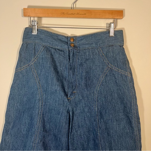 Vintage 70s Denim Wide Leg High Waisted Culottes Small - Picture 2 of 11